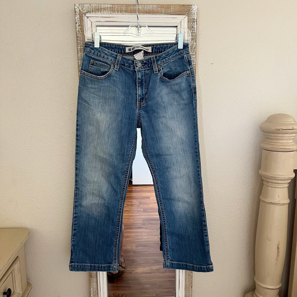GAP Boot Cut Cropped Jeans Blue Denim Distressed Wash Capri Retro 4R 4 Regular